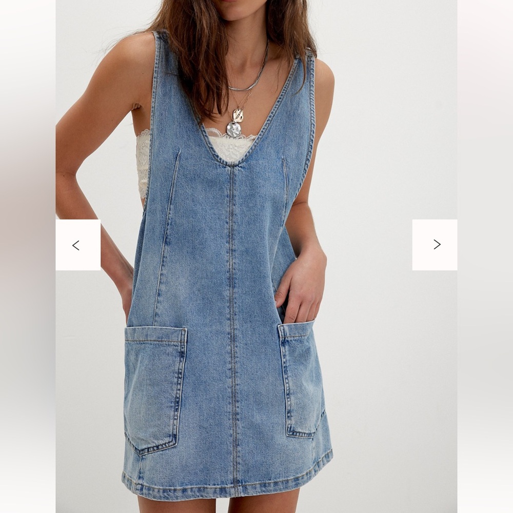 Free People Light Blue Denim Overall Dress